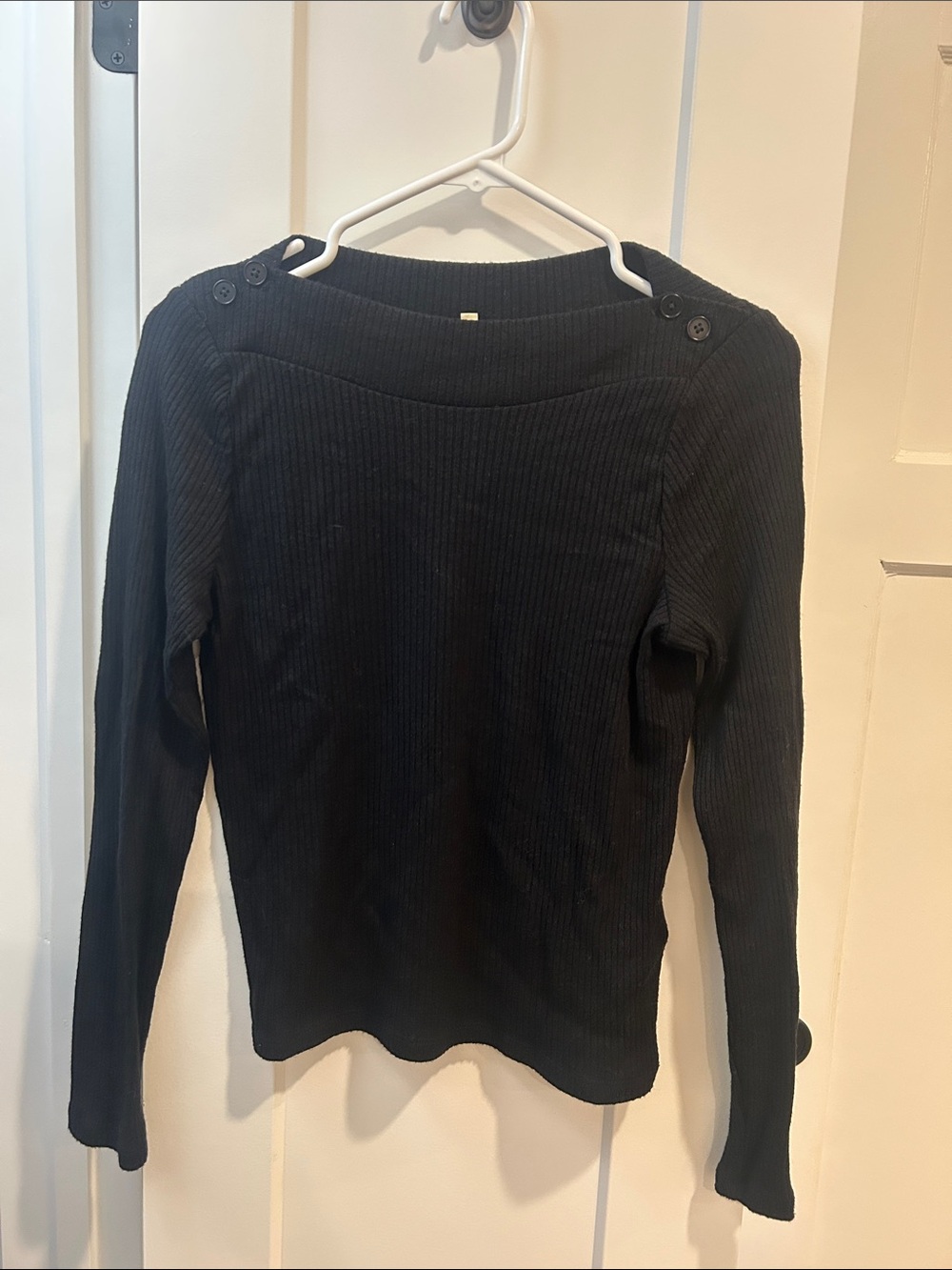 Madewell Black Ribbed Long Sleeve Tee with Shoulder Buttons